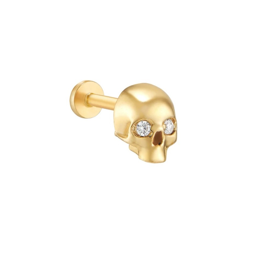 Musemond Skull threaded stud earring 14k gold zirconia 2 available individually